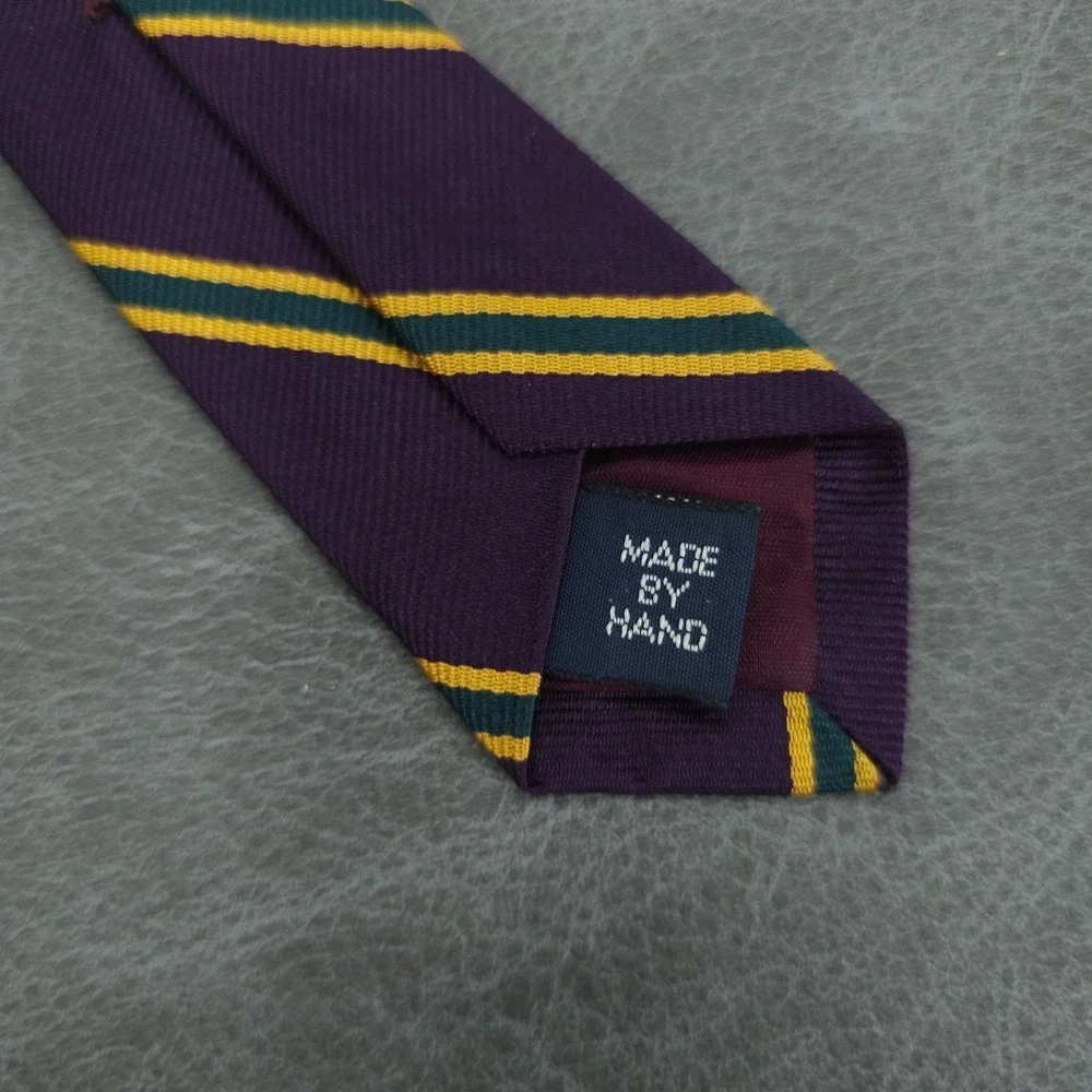 Polo Ralph Lauren Tie Mens Silk Purple Green Gold Regimental Stripe USA Necktie